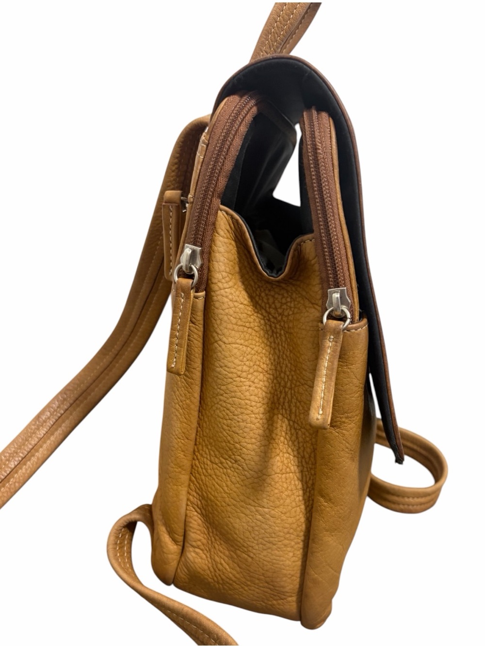 Vintage Tignanello Natural Camel Tan Leather Backpack - Picture 4 of 14
